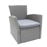HeliosHestia All Weather Outdoor Patio Steel Wicker Single Sofa Chair with Arms and Cushions Grey